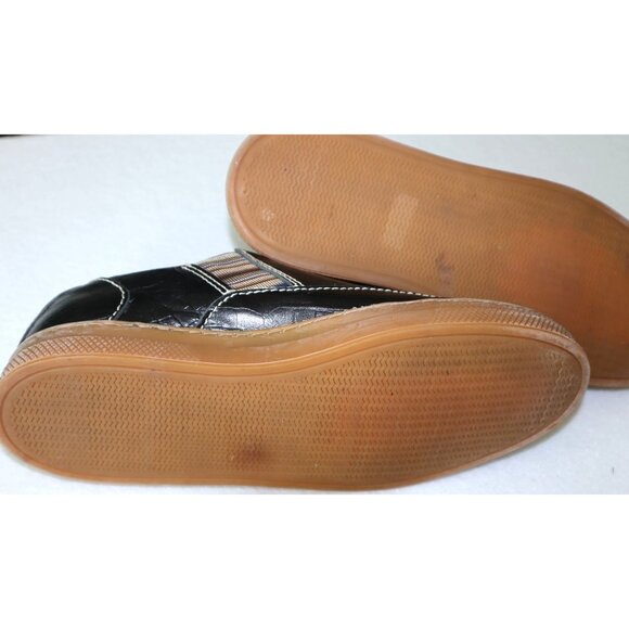 Rare John Fluvog Mett Black Croc-Embossed Leather Slip-On Sneakers Luxe Sole
